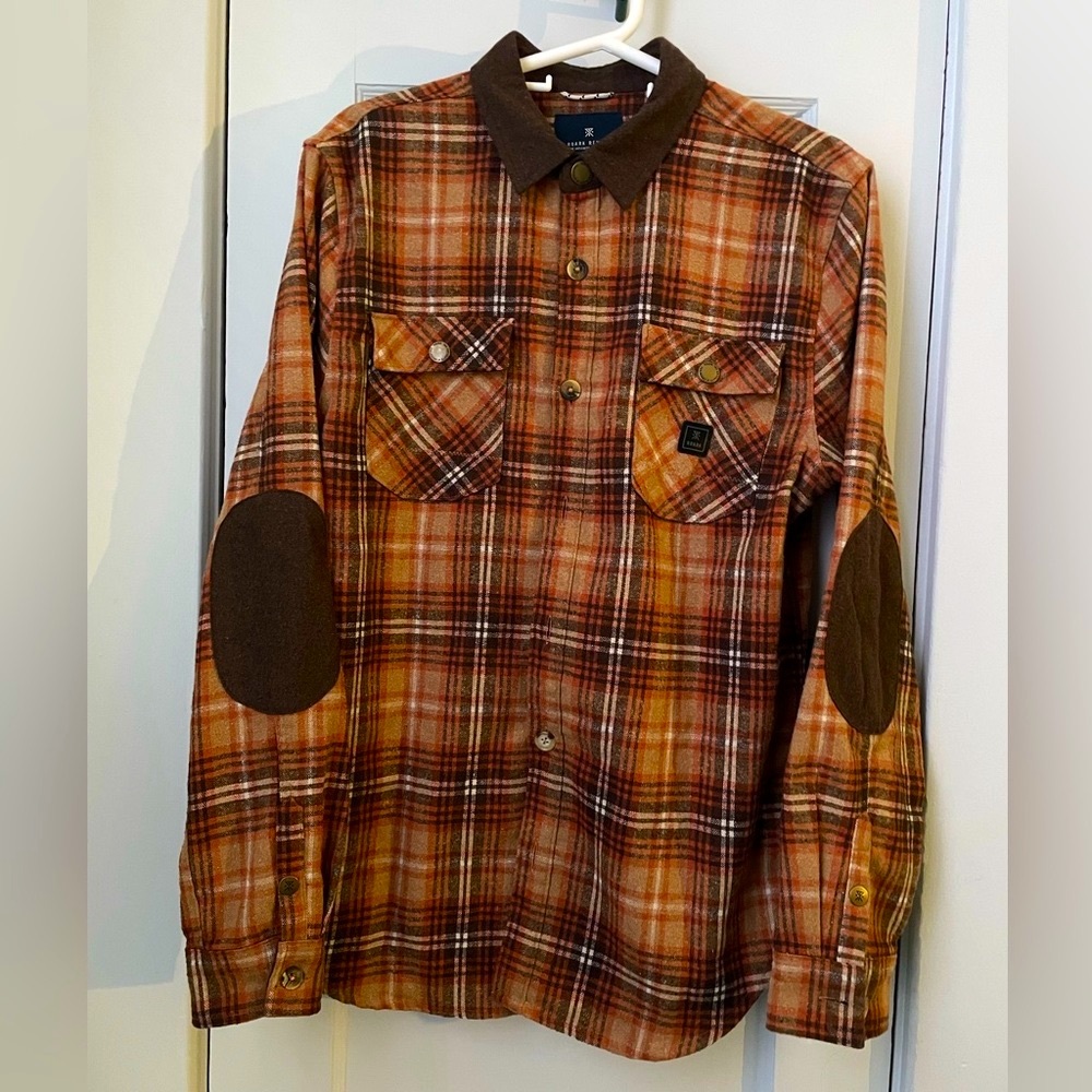 Roark Revival!  Medium-heavy cotton flannel plaid shirt.